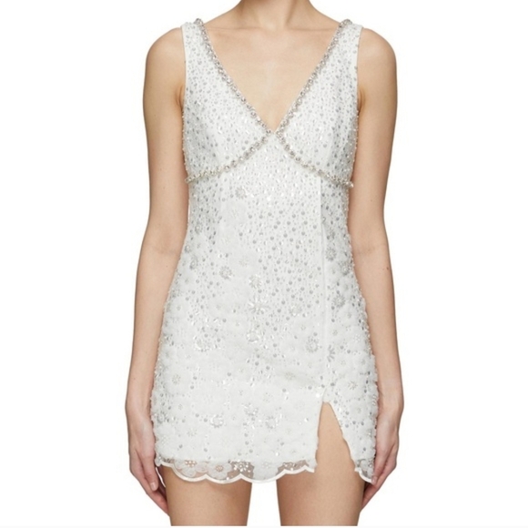 Self-Portrait Dresses & Skirts - Self Portrait White Beaded Sequin V-neck Mini Dress